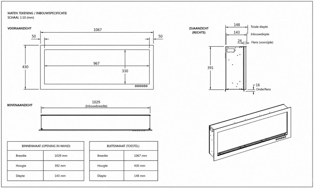 Evoke (slimline) sfeerhaard – 106 cm