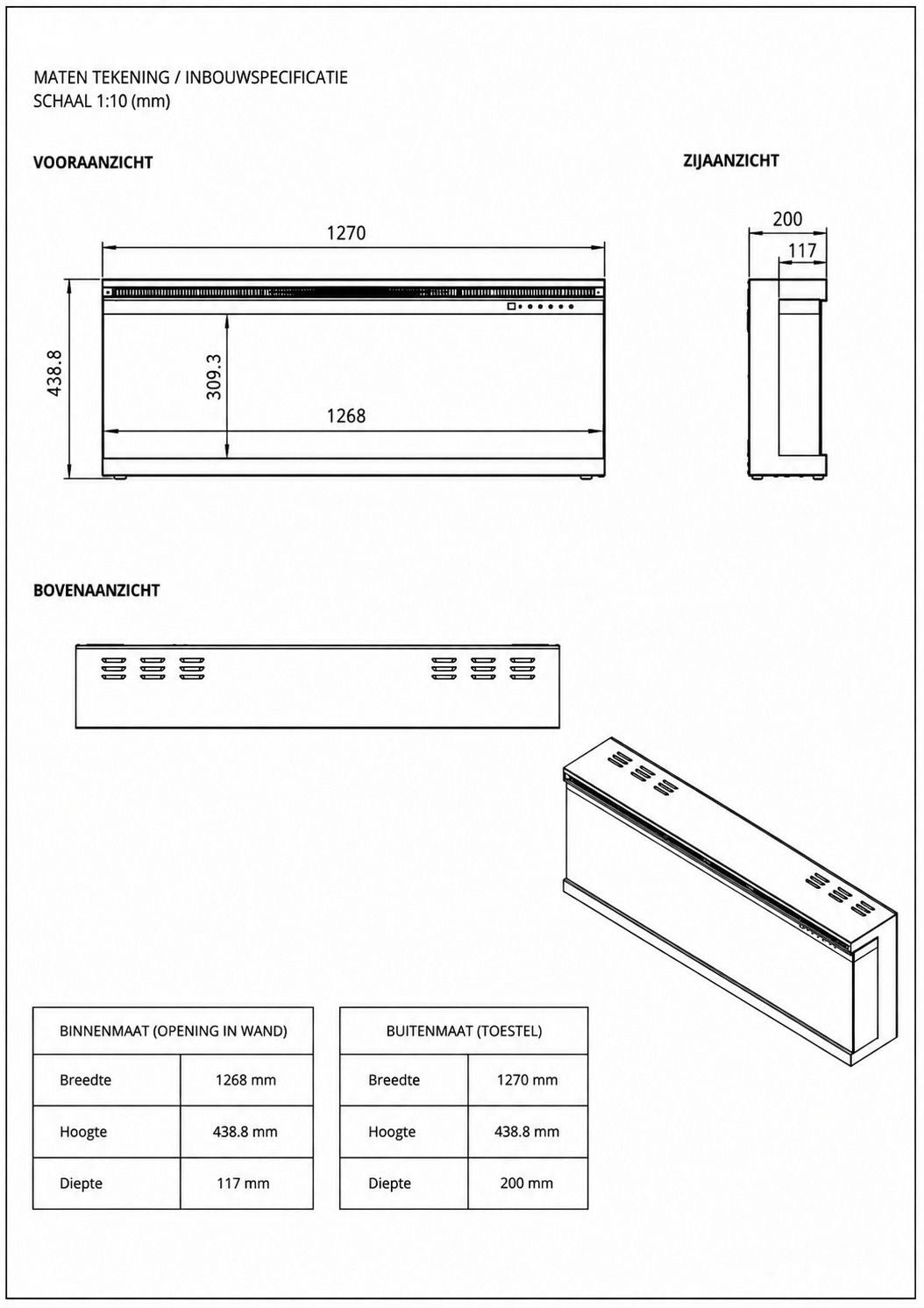 Elegance 3D sfeerhaard – 128cm