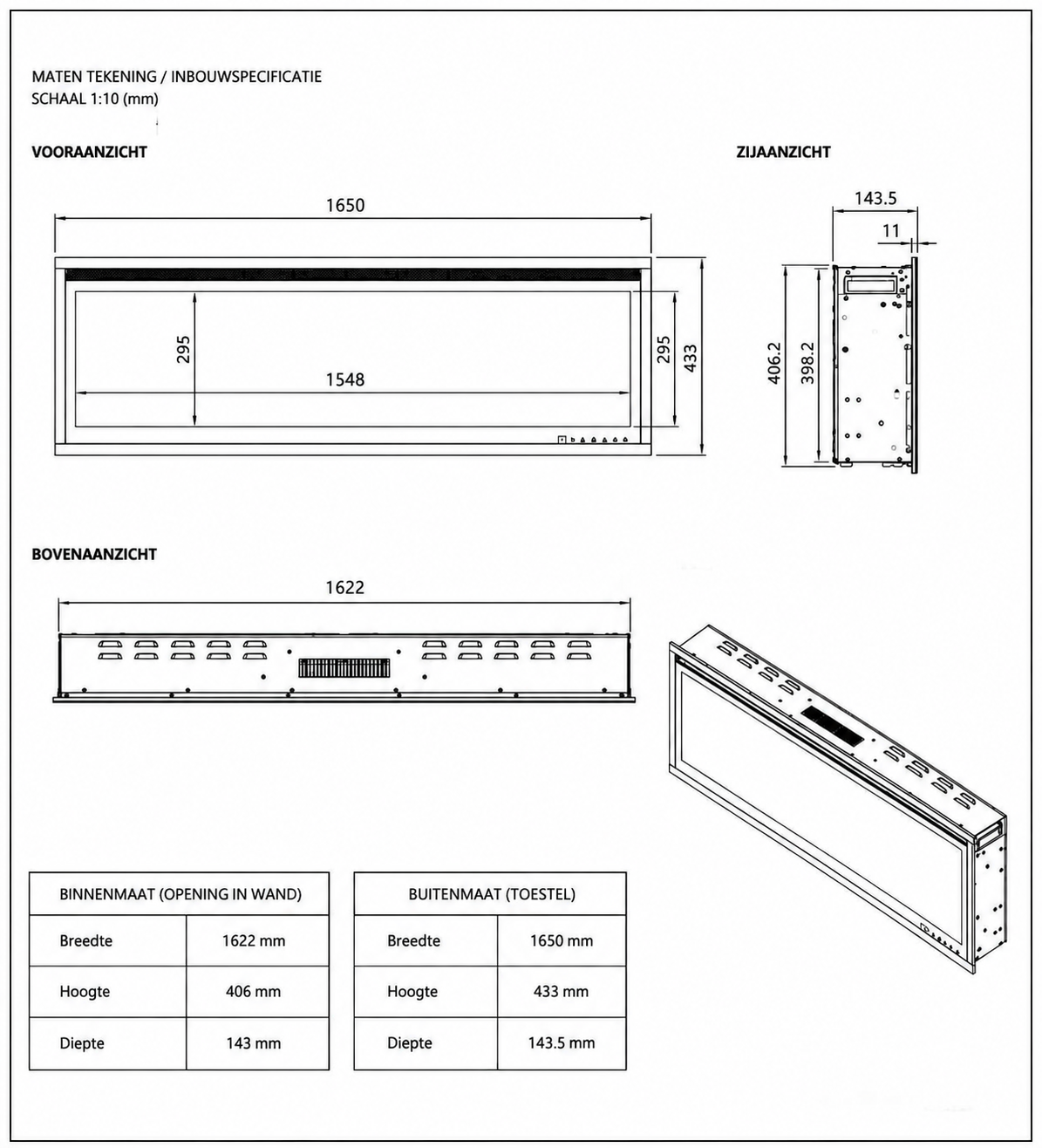 Lumina sfeerhaard - 165cm