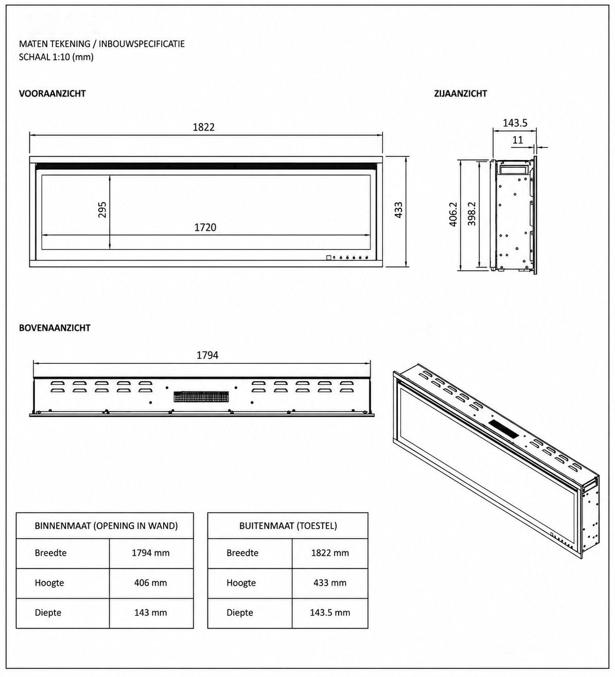 Lumina sfeerhaard - 183cm