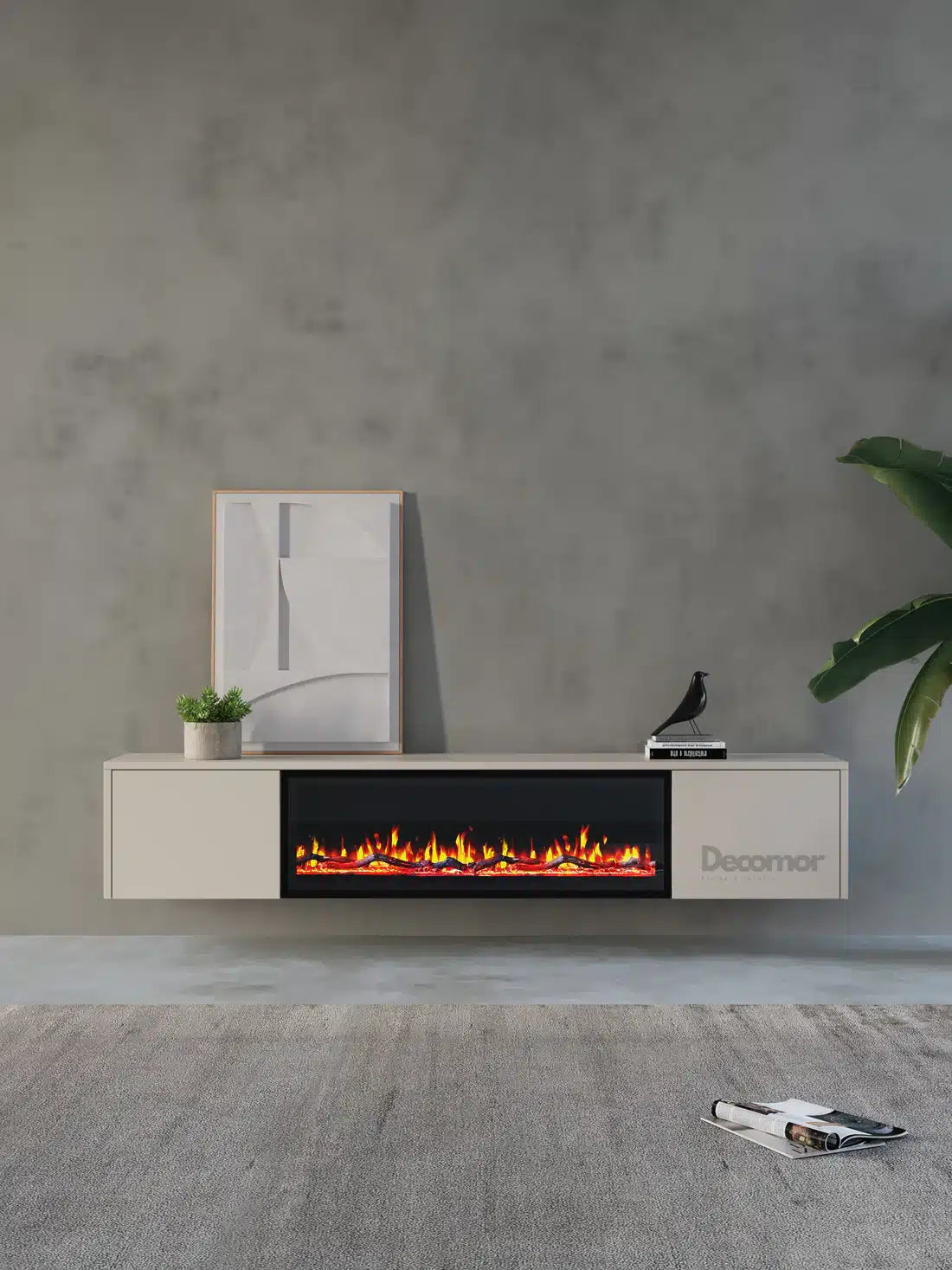 TV meubel met haard 240cm - Japandi Beige