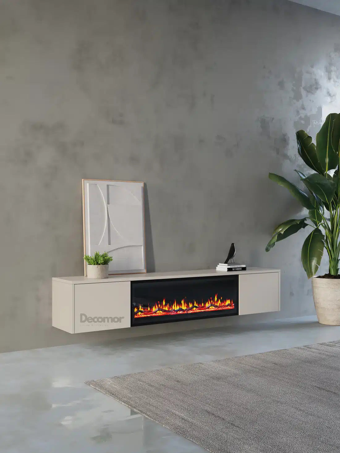 Tv meubel met haard 180cm - Japandi Beige