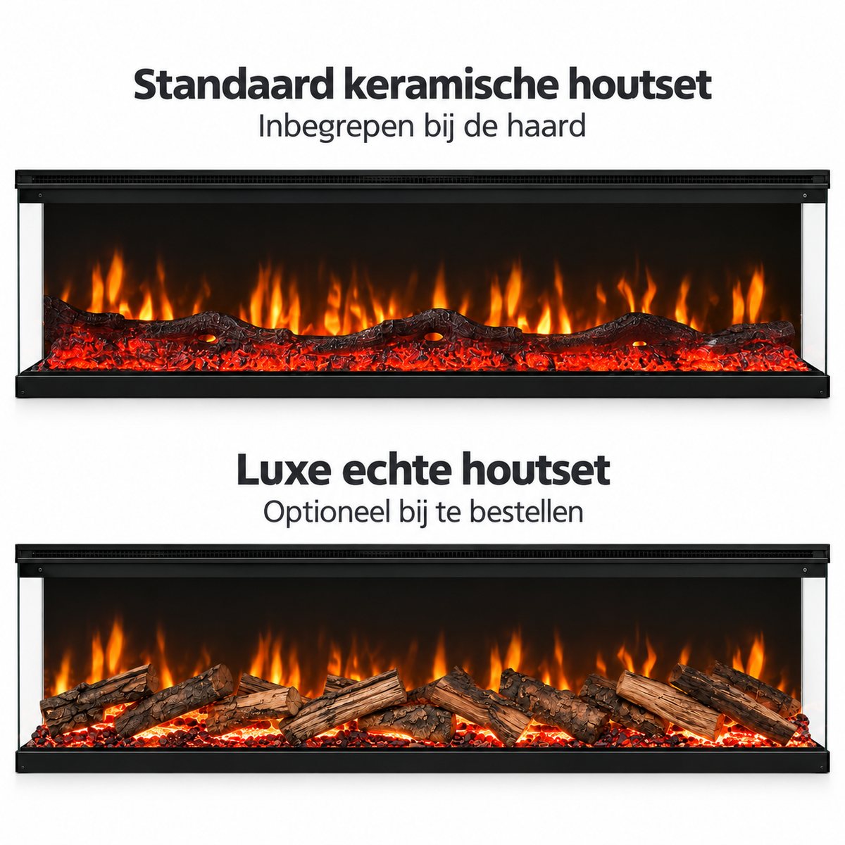 3D Premium Echte Houtset voor 3D Haarden – Realistisch en Luxe Vlambeeld - Maat L