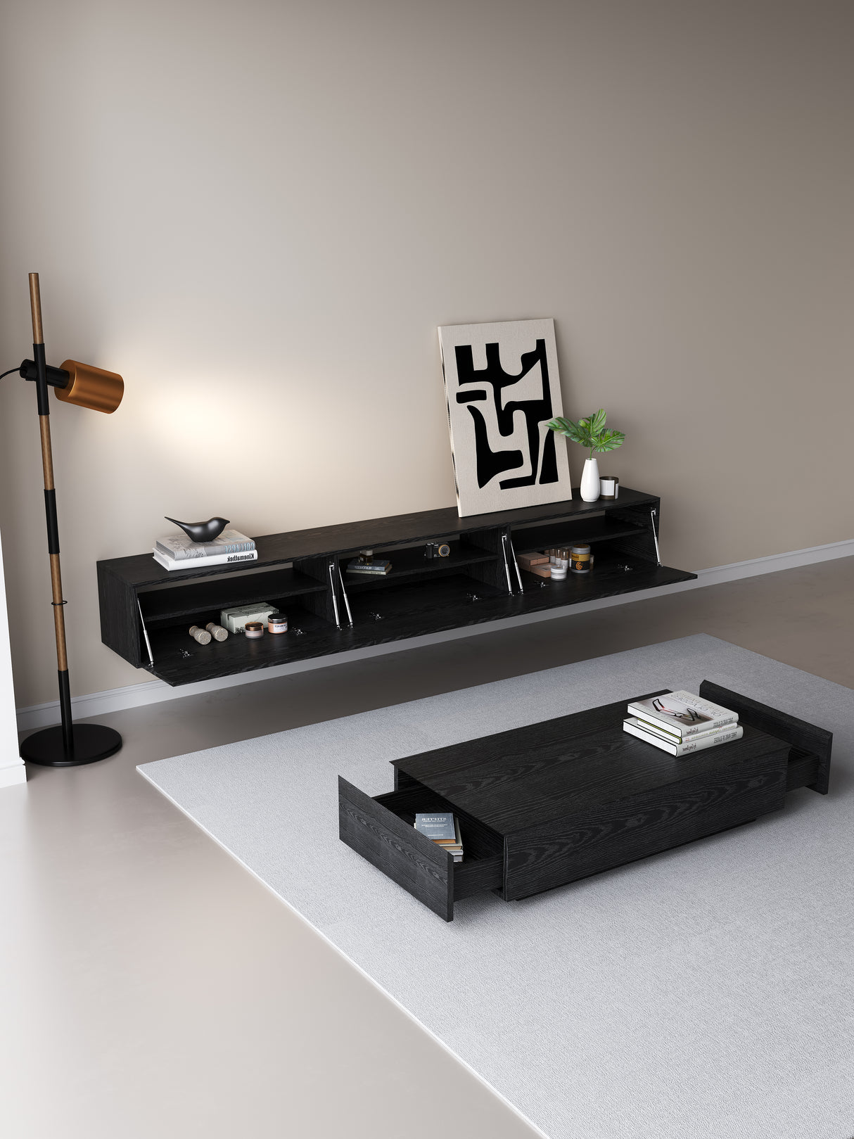 Chic TV meubel 240cm - zwart eiken