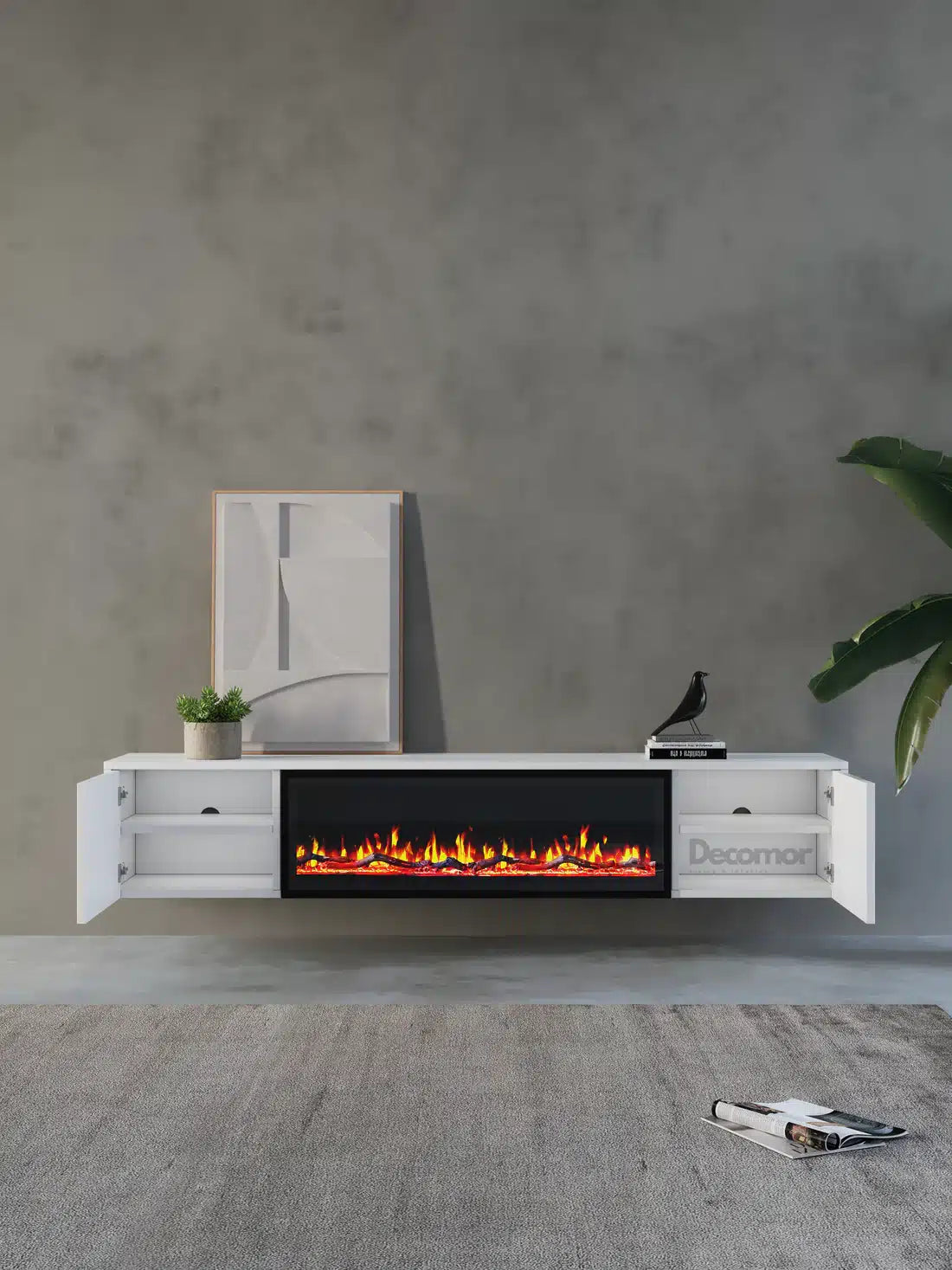 TV meubel met haard 180cm - Pure White