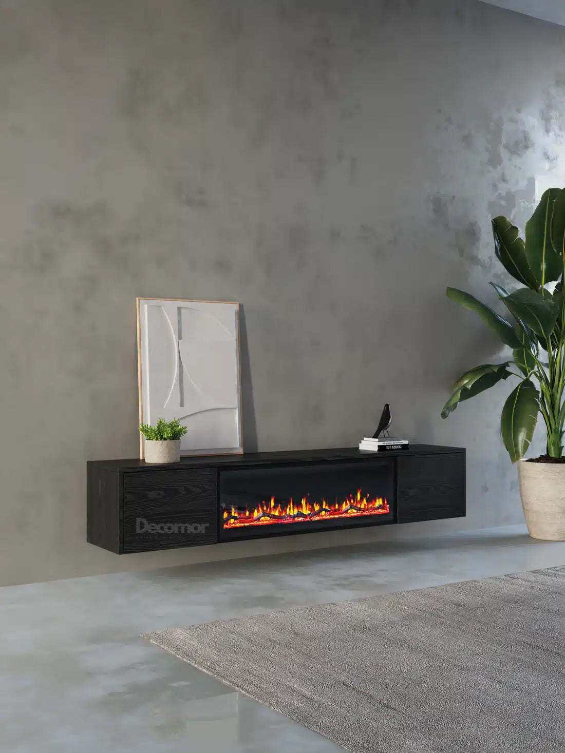 Tv meubel met haard 240cm - zwart eiken