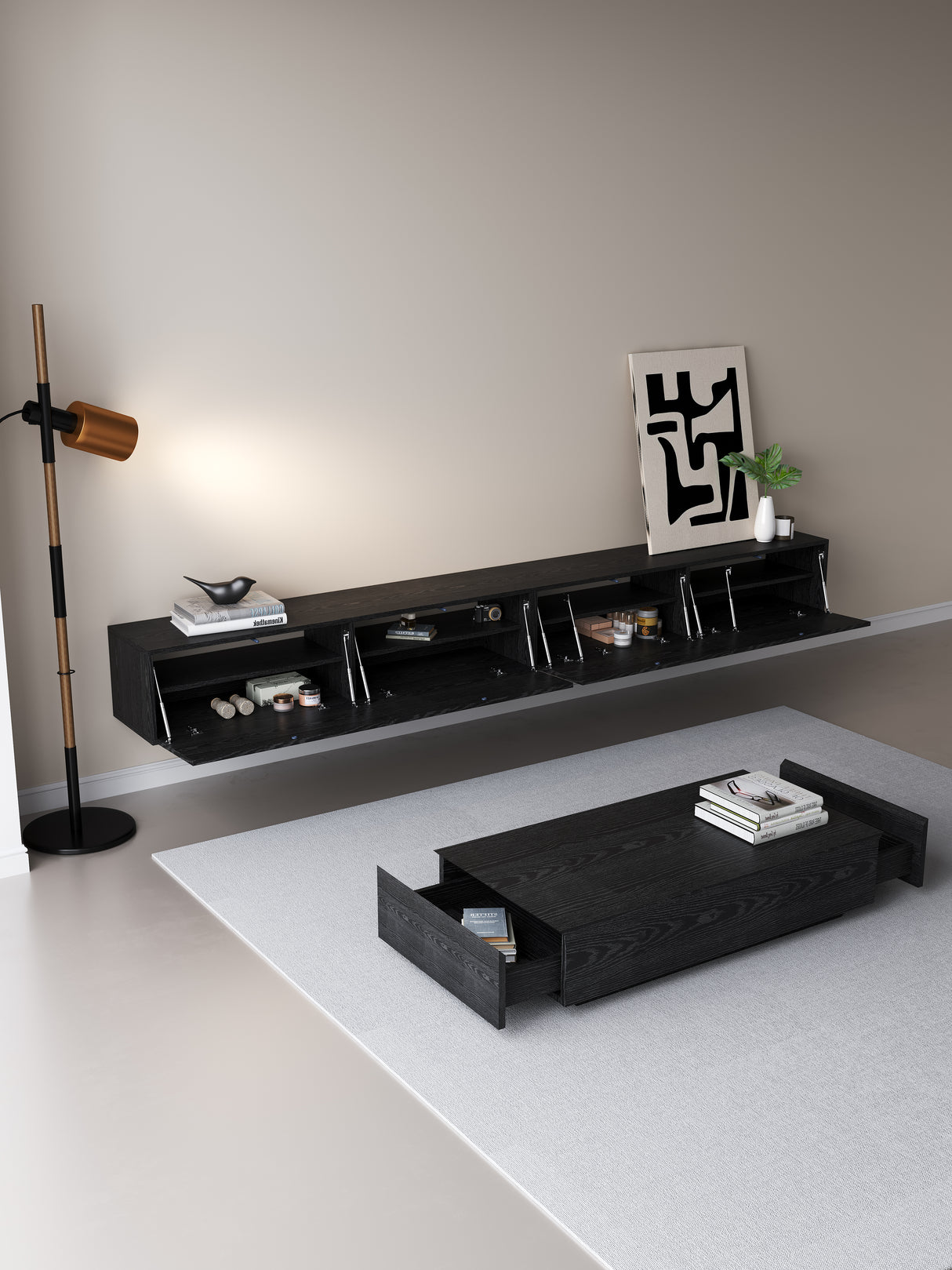 Chic TV meubel 300cm - zwart eiken