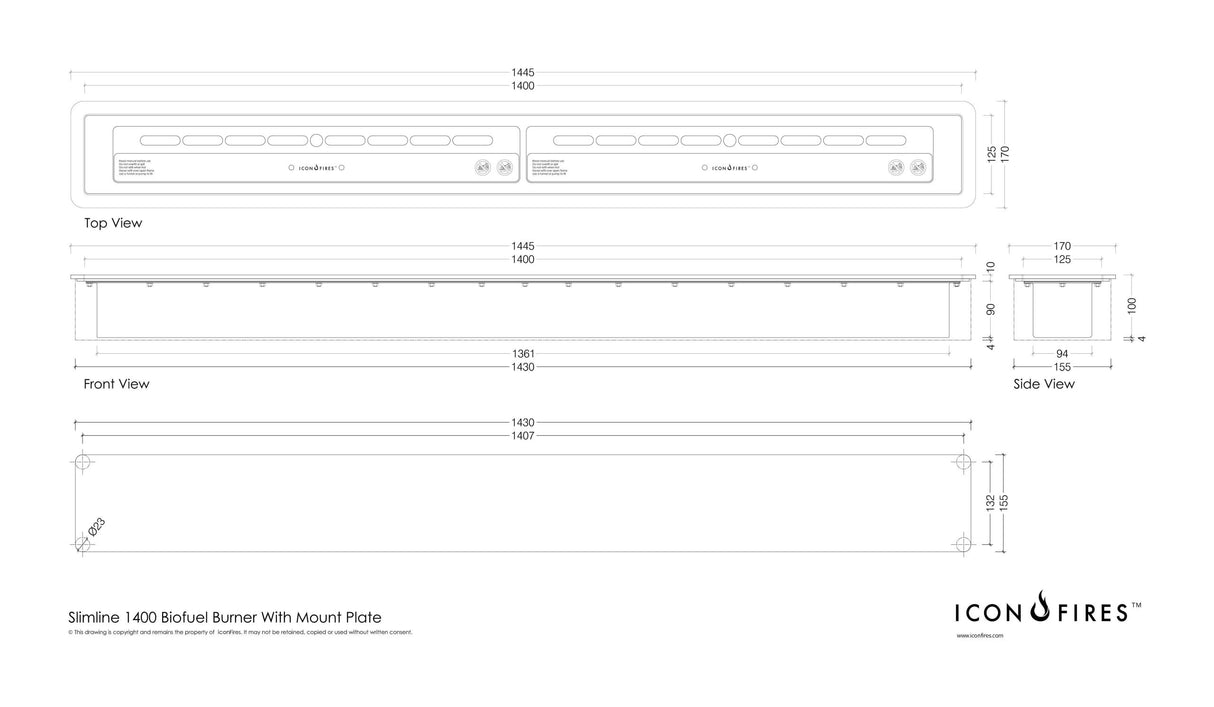 Icon Fires Slimline brander 1400mm