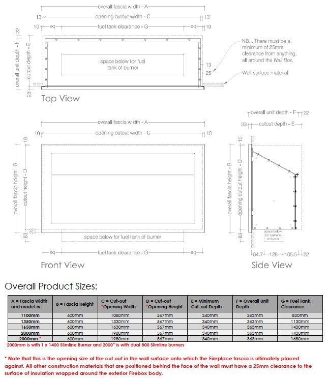 Icon Fires Slimline Firebox 1100 met Slimline 800 Brander