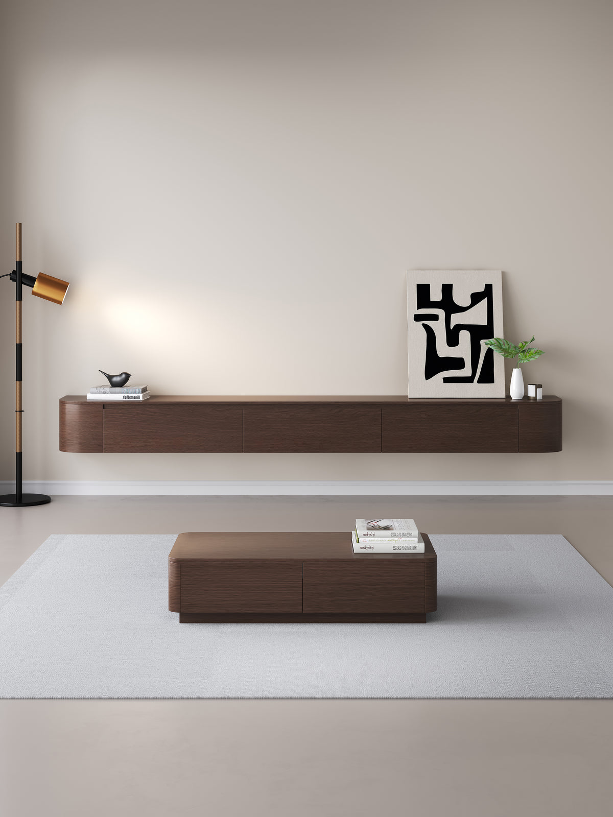 Chic TV meubel Rond - 272cm - Walnoot Eiken