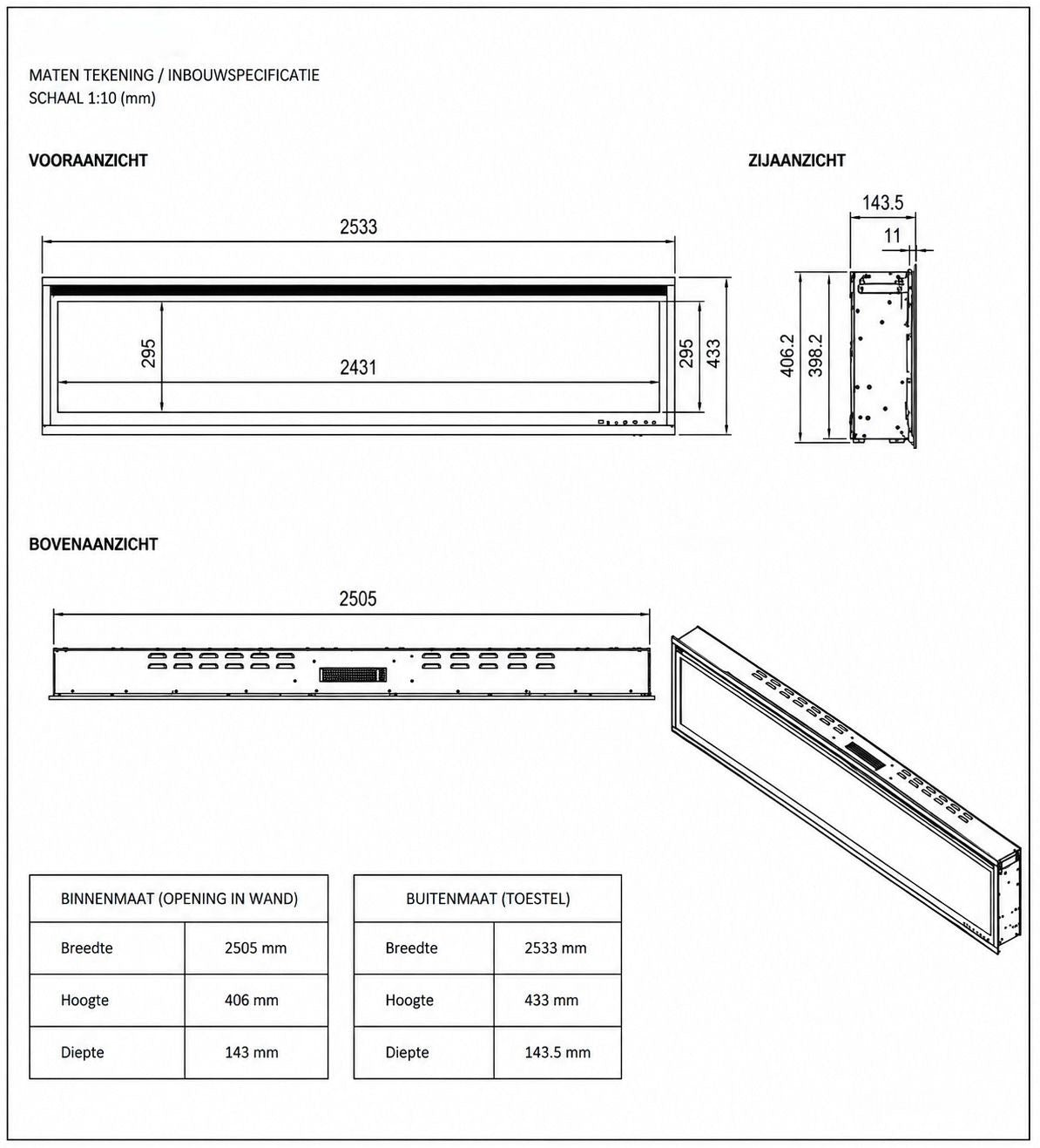 Cheminée Lumina - 254 cm
