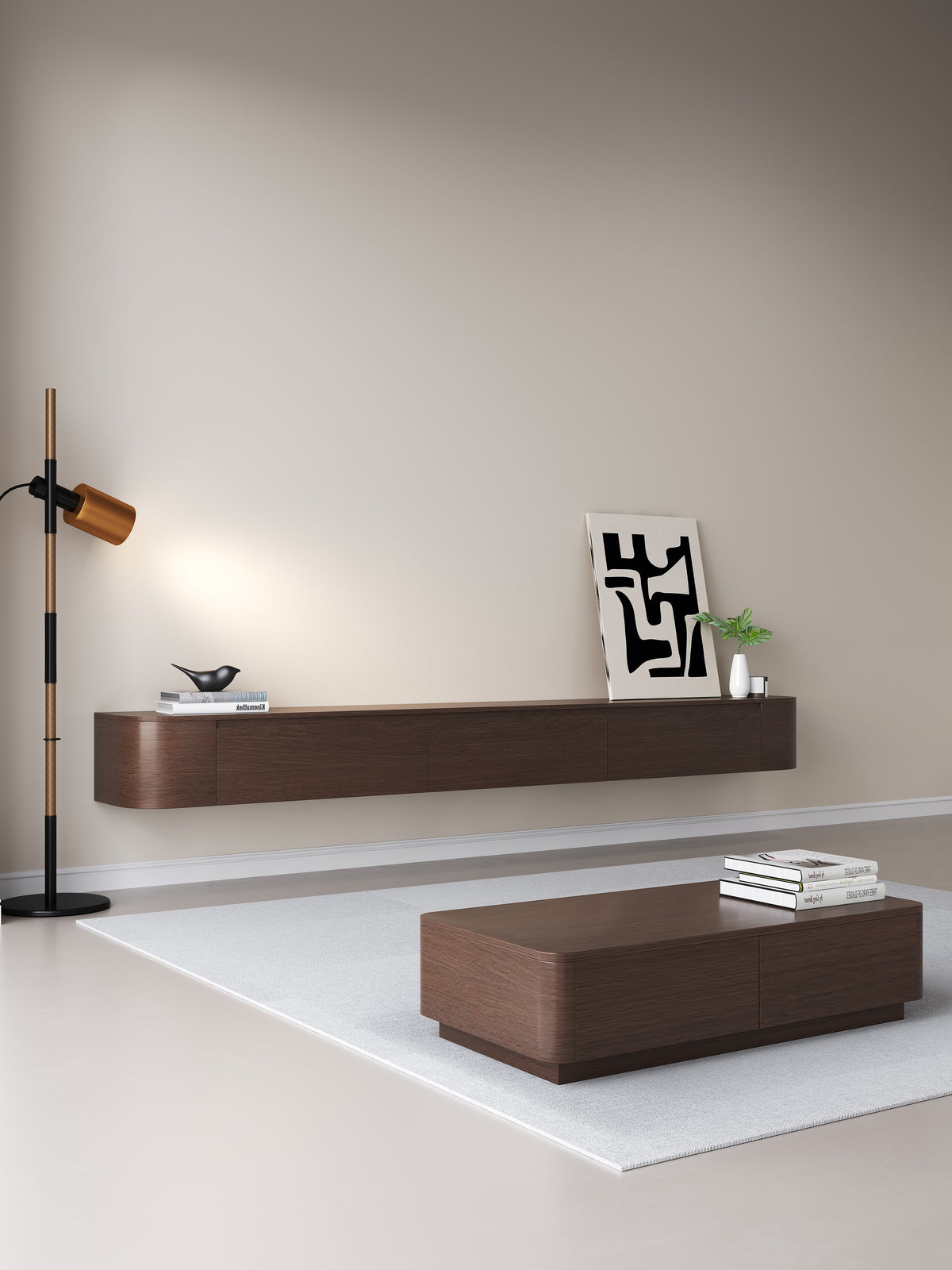 Chic TV meubel Rond - 272cm - Walnoot Eiken