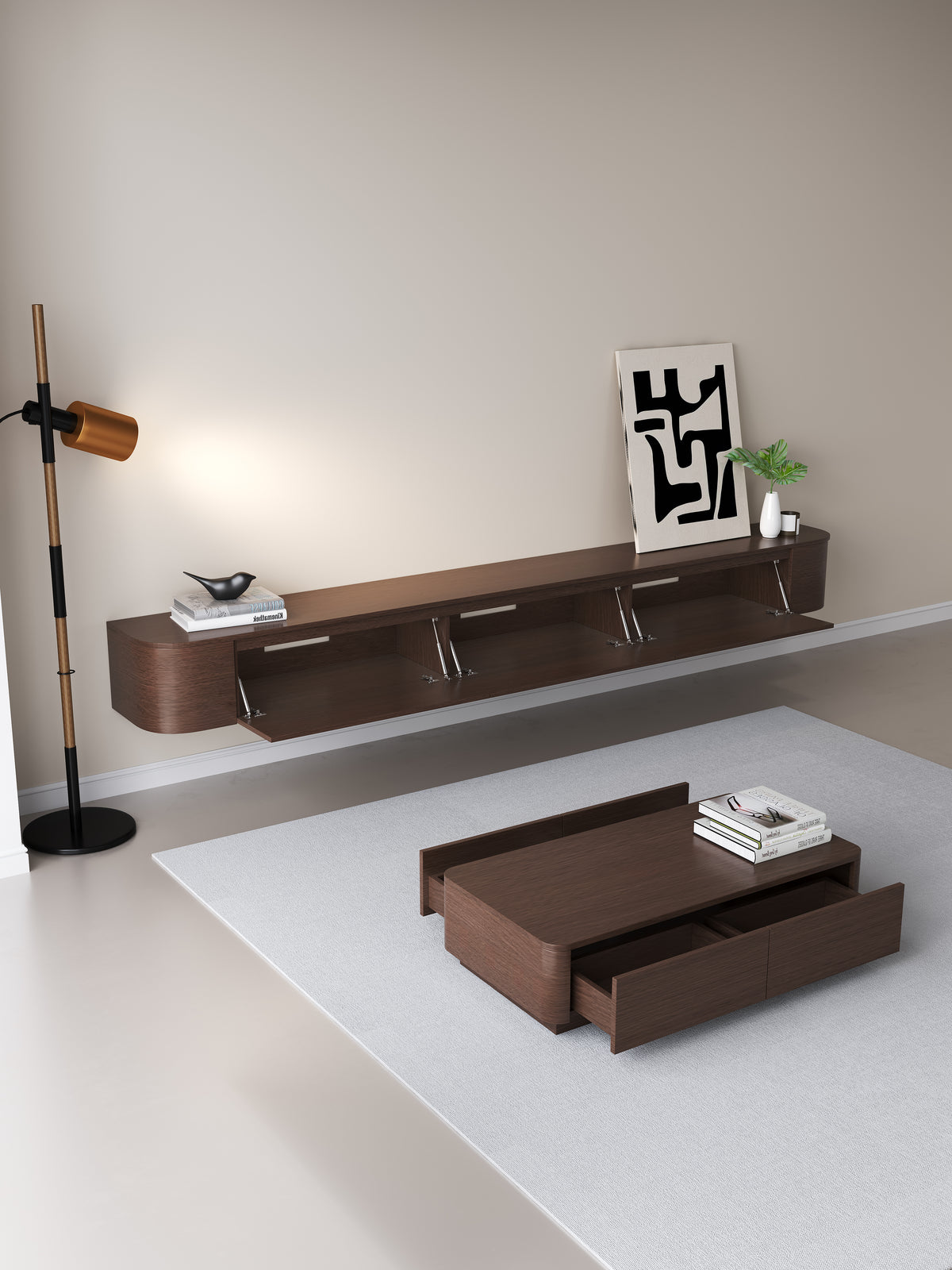 Chic TV meubel Rond - 272cm - Walnoot Eiken