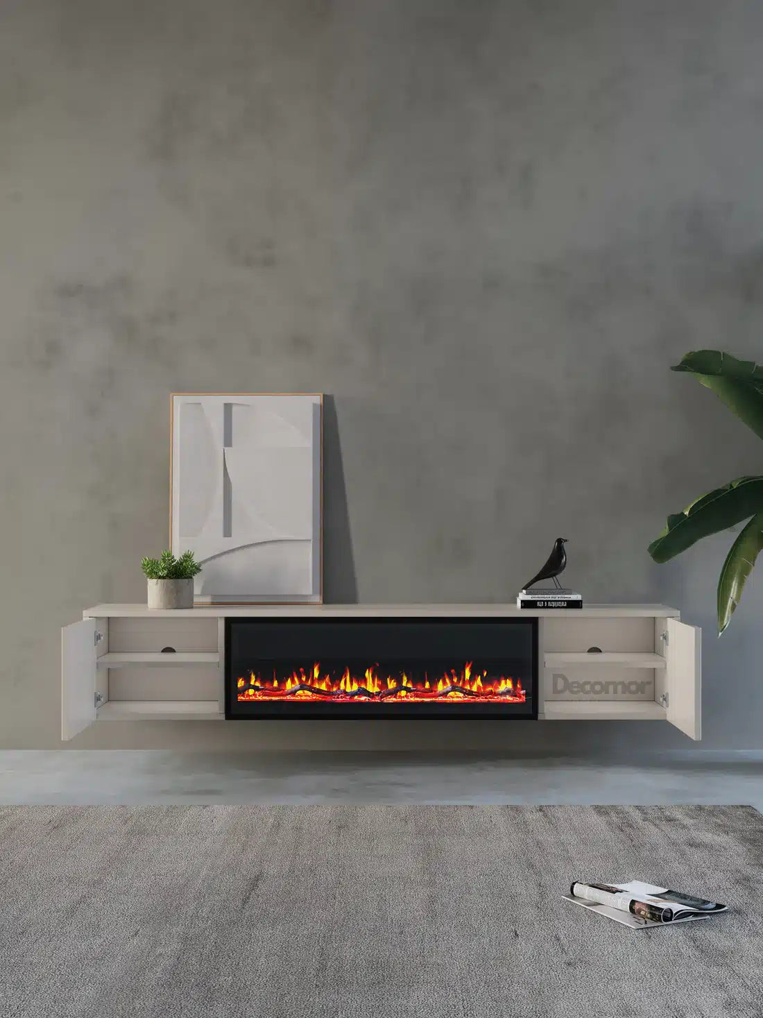 TV meubel met haard 280cm - Japandi Beige