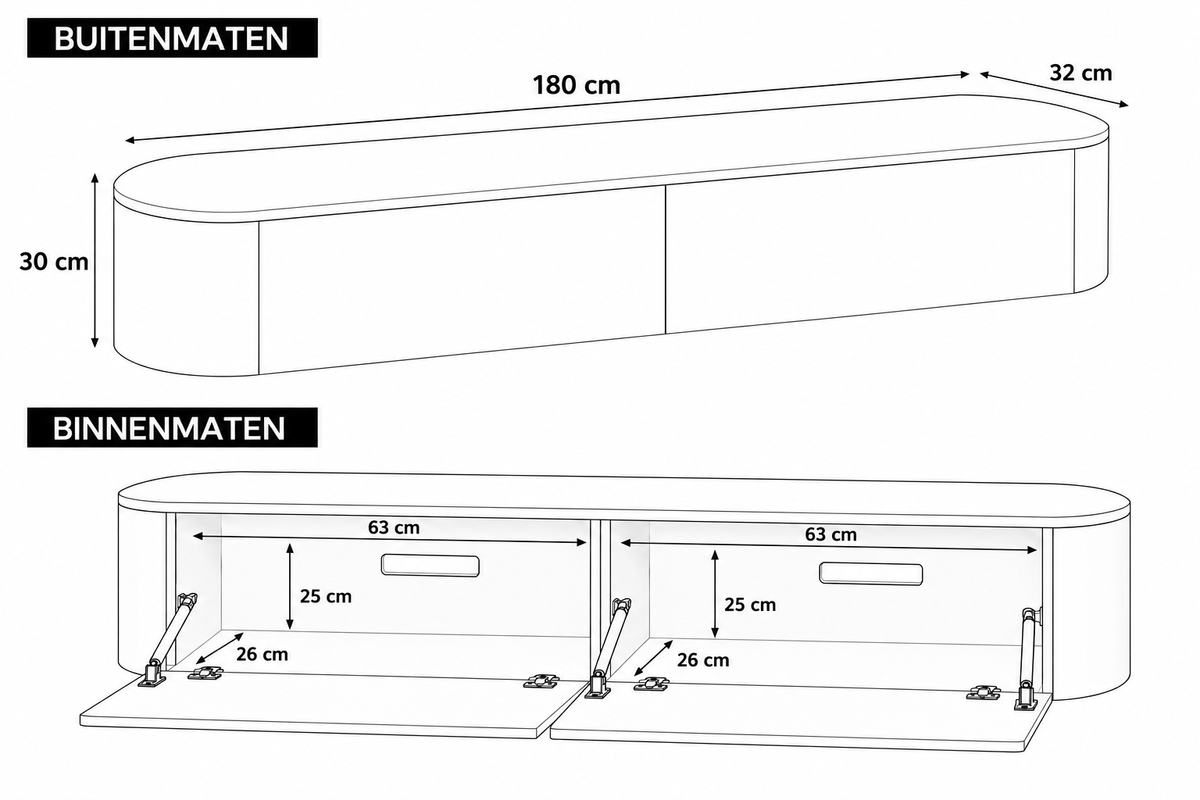 Chic TV meubel Rond - 180cm - Wit