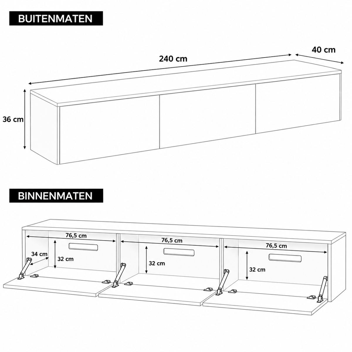 Chic TV meubel 240cm - zwart eiken