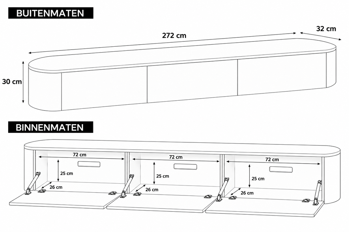 Chic TV meubel Rond - 272cm - Wit