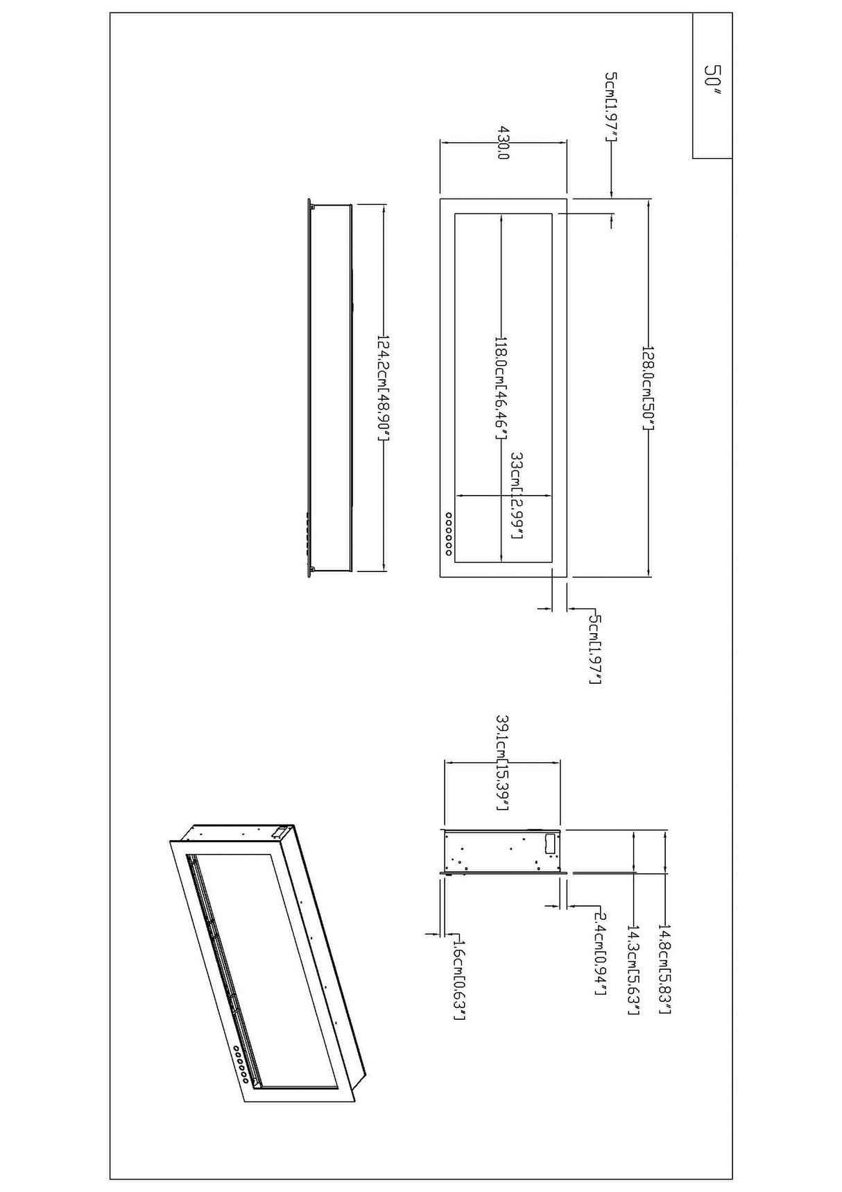 Evoke (slimline) sfeerhaard – 128 cm