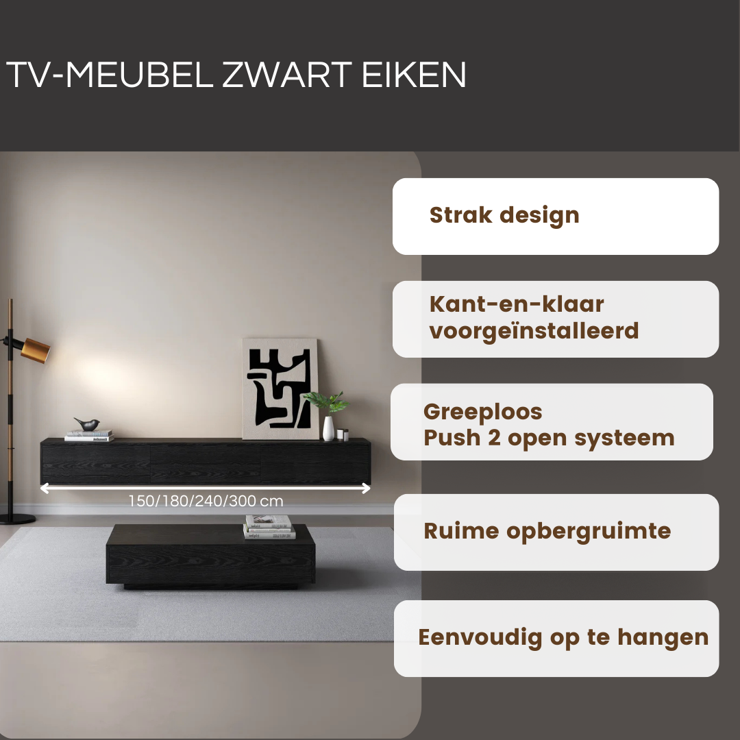 Chic TV meubel 150cm - zwart eiken
