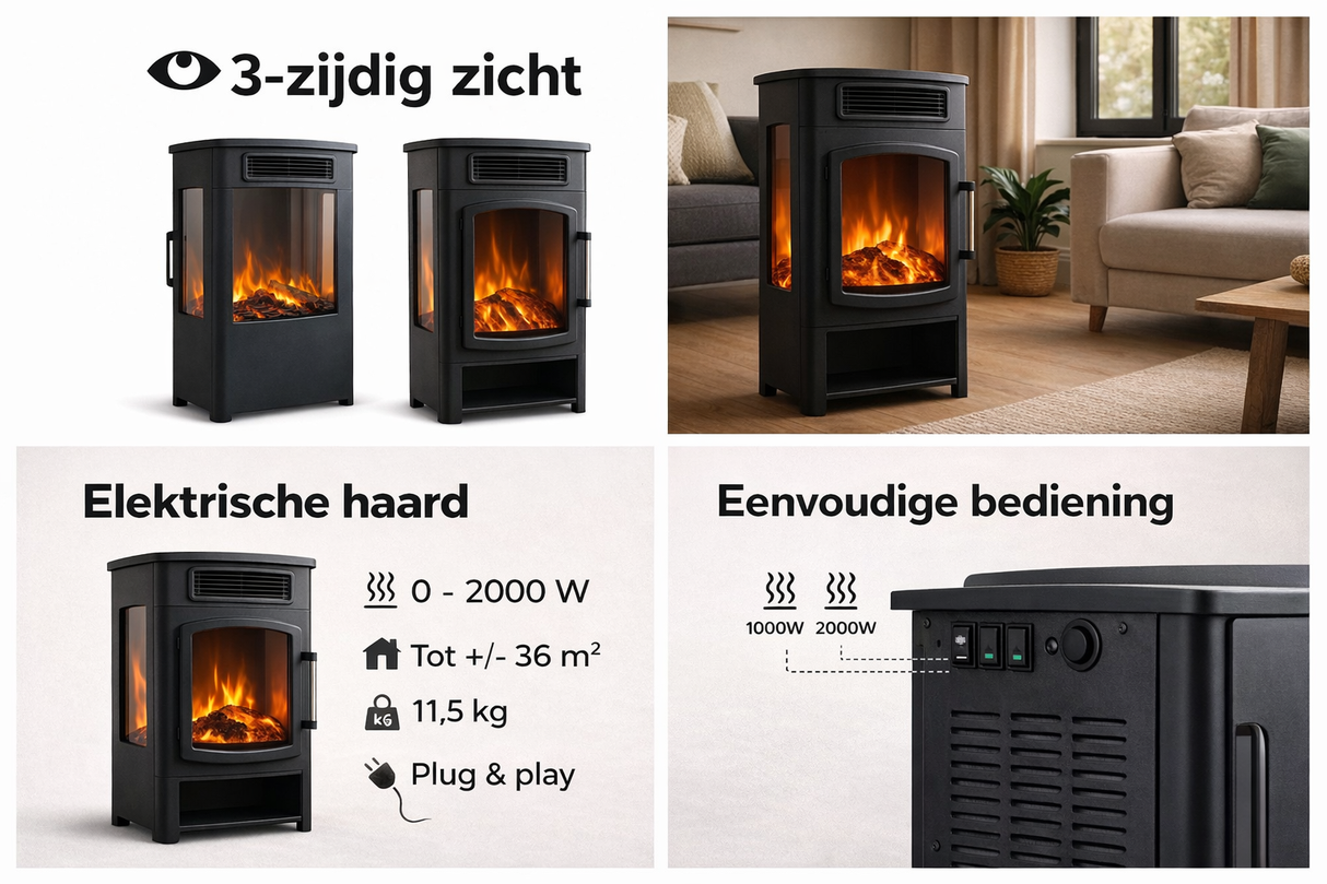 Verdi Fires - Vrijstaande elektrische haard met verwarming