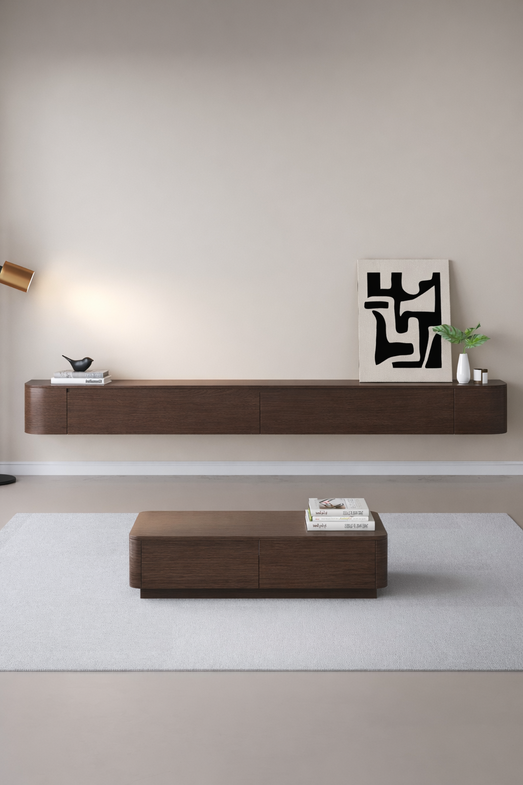 Chic TV meubel Rond - 240cm - Walnoot Eiken