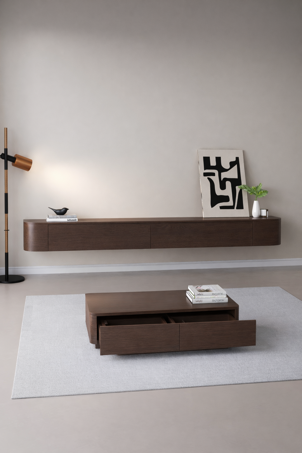 Chic TV meubel Rond - 240cm - Walnoot Eiken