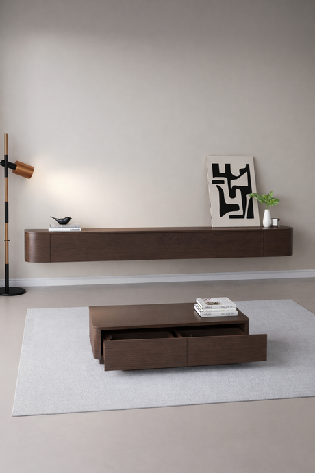 Chic TV meubel Rond - 180cm - Walnoot Eiken