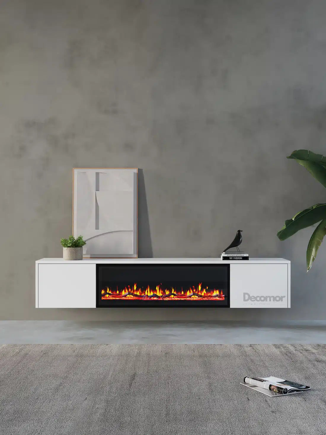 TV meubel met haard 280cm - Pure White