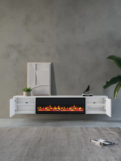 TV meubel met haard 280cm - Pure White