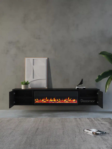 TV meubel met haard 280cm - zwart eiken