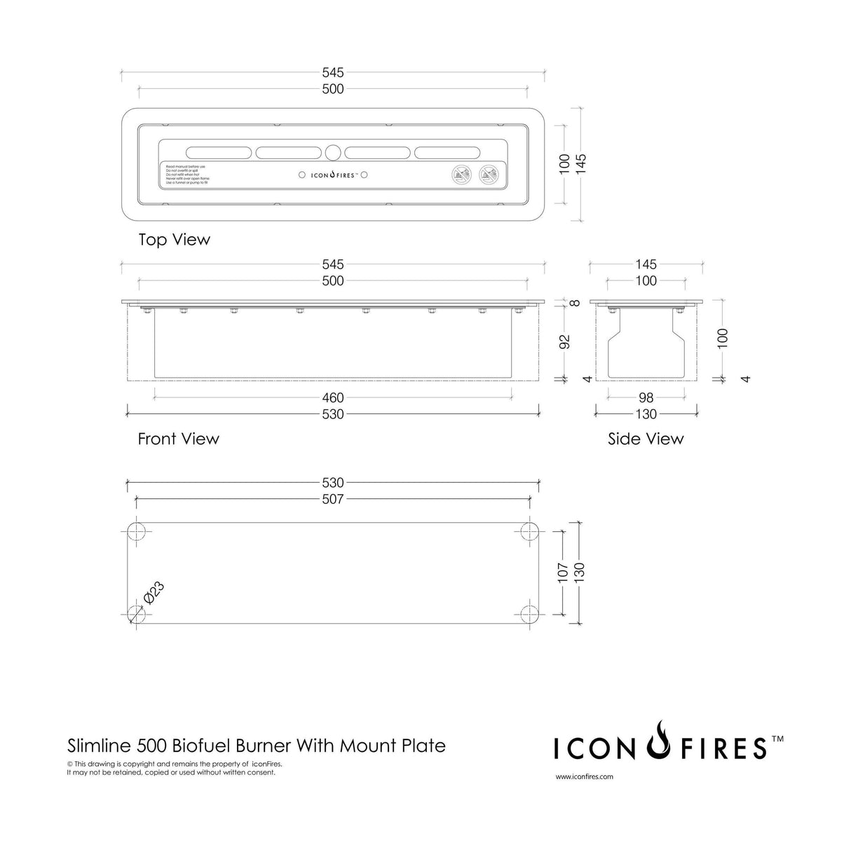 Icon Fires Slimline brander 500mm