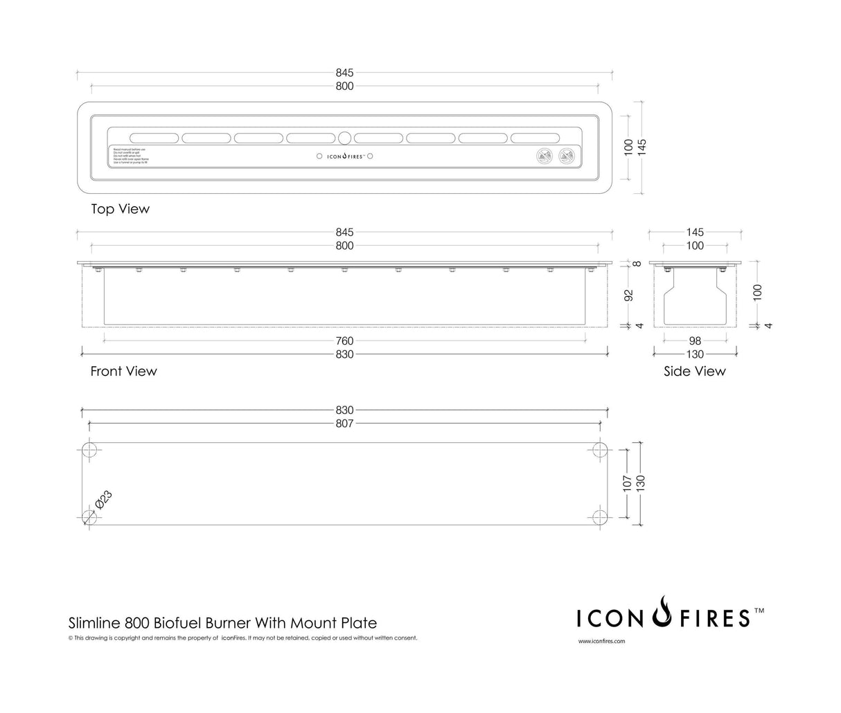 Icon Fires Slimline brander 800mm