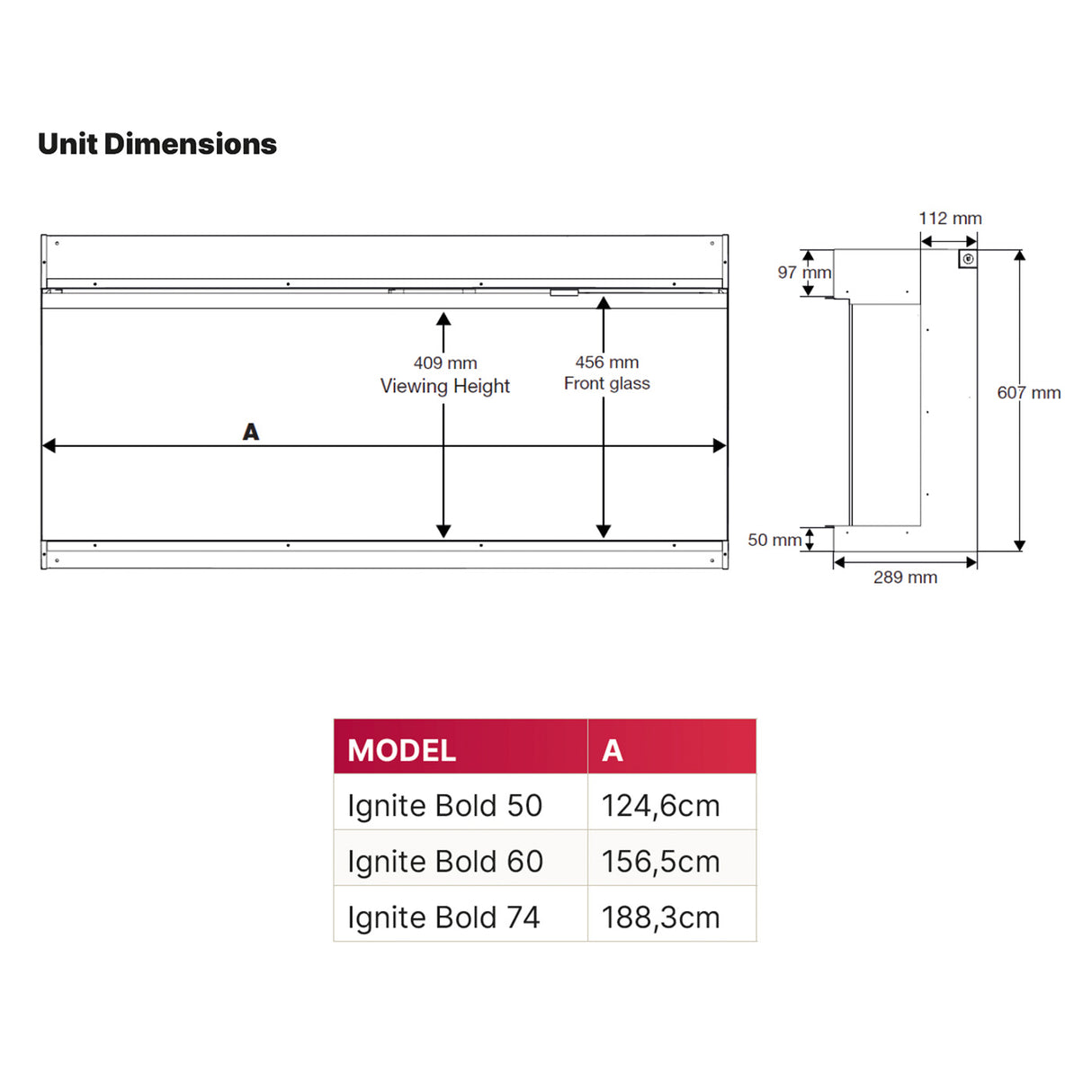 Dimplex Ignite Bold 50 -  Elektrische Inbouwhaard - 124 cm