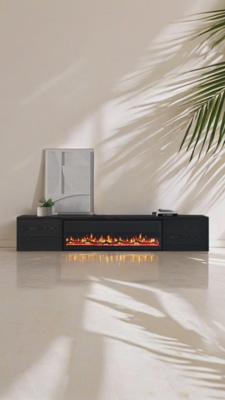 Tv meubel met haard 240cm - zwart eiken