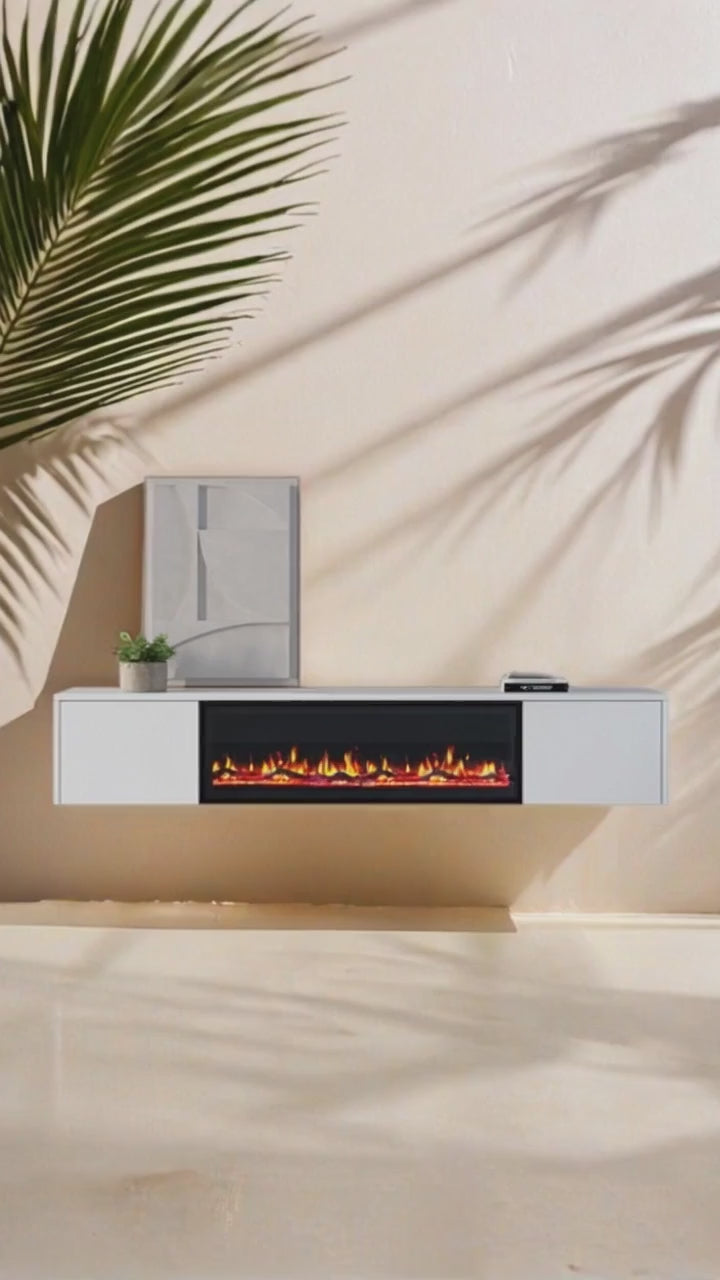 TV meubel met haard 180cm - Pure White